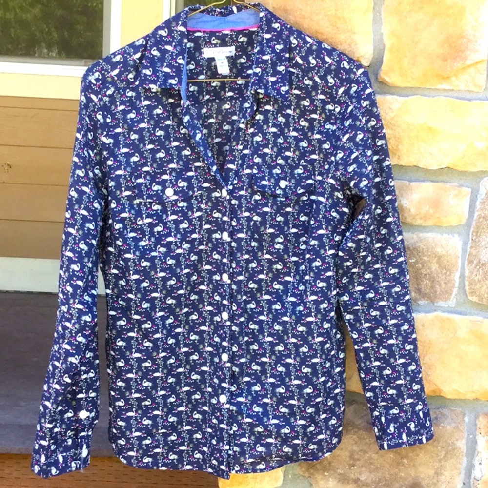 Whimsical beach Croft & barrow goose top shirt button up cowgirl farmers market